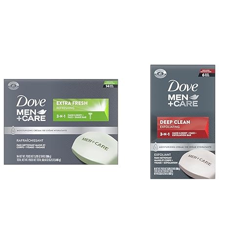 DOVE MEN + CARE Bar 3 in 1 Cleanser for Body, Face & dy Soap and Face Bar More Moisturizing Than Bar Soap Deep Clean Effectively Washes Away