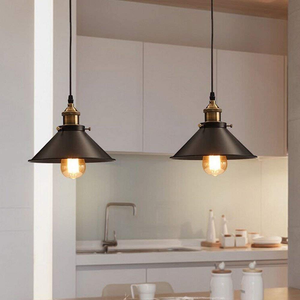 Suspension Luminaire Industrielle Noir Suspension Vintage Retro Lampe Suspendue Metal lustre Industriel Éclairage de Plafond pour Salon Chambre Cuisine Restaurant Bar Couloir 22cm