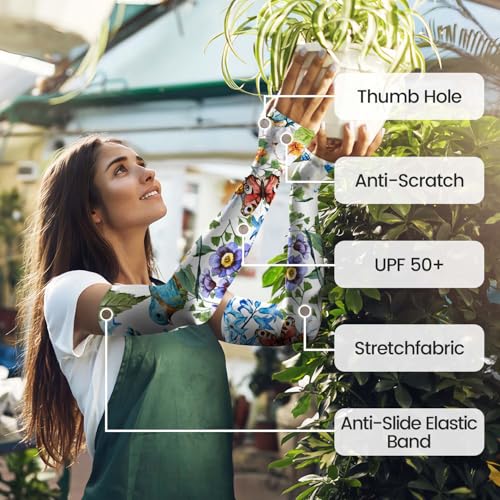 Image of YPHCDO Gardening Sleeves for Women Farm Sun Protection Thorn Proof Cooling Arm Sleeves to Cover Arms for Garden Sports