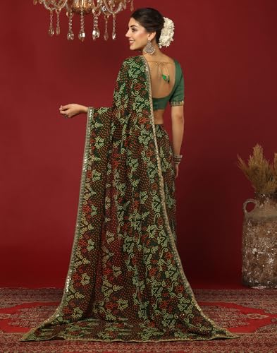 Image of SIRIL Women's Georgette Bandhani Printed Saree With Unstitched Blouse Piece