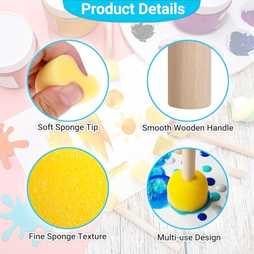 Miniatura 5 de Juego De 40 Brochas Redondas De Espuma De Esponja Para Pintura, Mango De Madera, Herramientas De Pintura Para Niños, Manualidades 0.8 Pulgadas
