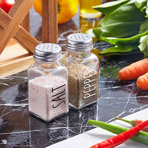 Clear Glass Salt And Pepper Shakers - Farmhouse Salt Shakers Set For Kitchen Or Countertop, Transparent Pepper Shaker With Stainless Steel Lid, 2.7 Oz #TOP1