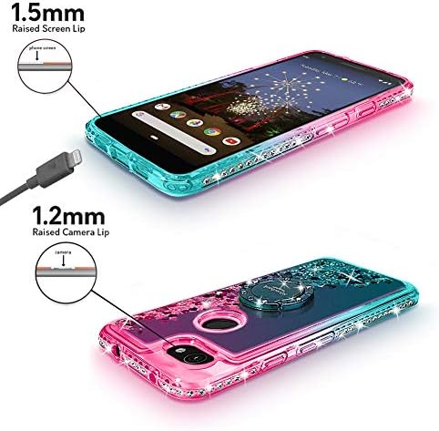 Silverback Google Pixel 3a XL Case, Moving Liquid Holographic Sparkle Glitter Case with Kickstand, Bling Diamond Bumper W/Ring Slim Google Pixel 3a XL Case for Girls Women-Green