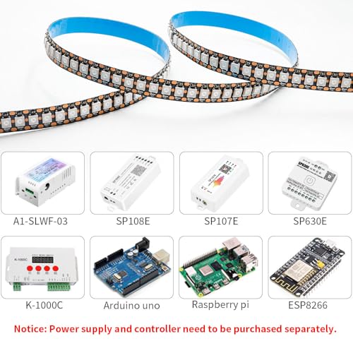 Image of WS2812B IC RGB 5050SMD ECO Individual Addressable LED Strip Light, 3.2FT 144LED /m Flexible Full Color IP30 DC5V Black PCB for DIY Project (No Power Adapter or Controller)