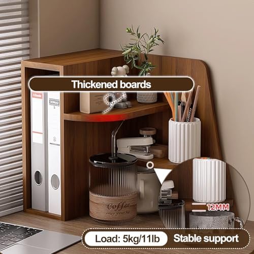 3-Tier Corner Shelf Organizer, Desktop Corner Stand for Small Spaces, Home Office & Kitchen Storage, Brown Corner Bookshelf, Space-Saving Display Rack