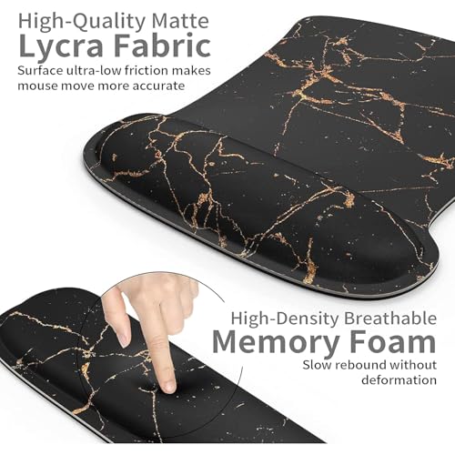 Image of Storite Mouse Pad Wrist Support, Memory Foam Keyboard Wrist Pad & Wrist Rest Set for Computer Keyboard for Easy Typing & Pain Relief for Office & Home (Black Marble Design)