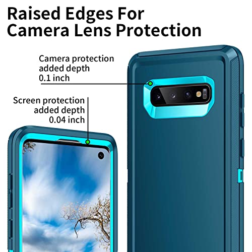 Mieziba Galaxy S10 Heavy Duty Case: Shockproof, Dust/Drop Proof, 3-Layer Protection, Durable, 6.1 Inch - Turquoise #TOP2