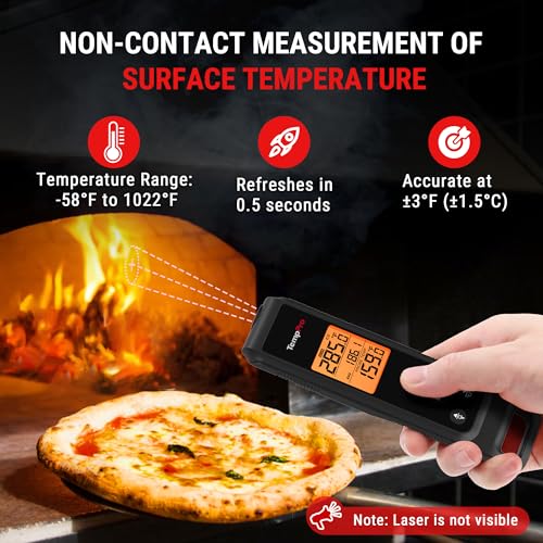 Image of ThermoPro TP420 2-in-1 Instant Read Thermometer for Cooking, Infrared Thermometer Cooking Thermometer with Meat Probe, Non-Contact Laser Meat Thermometer for Griddle Grill Pizza Oven HVAC Pool, Black