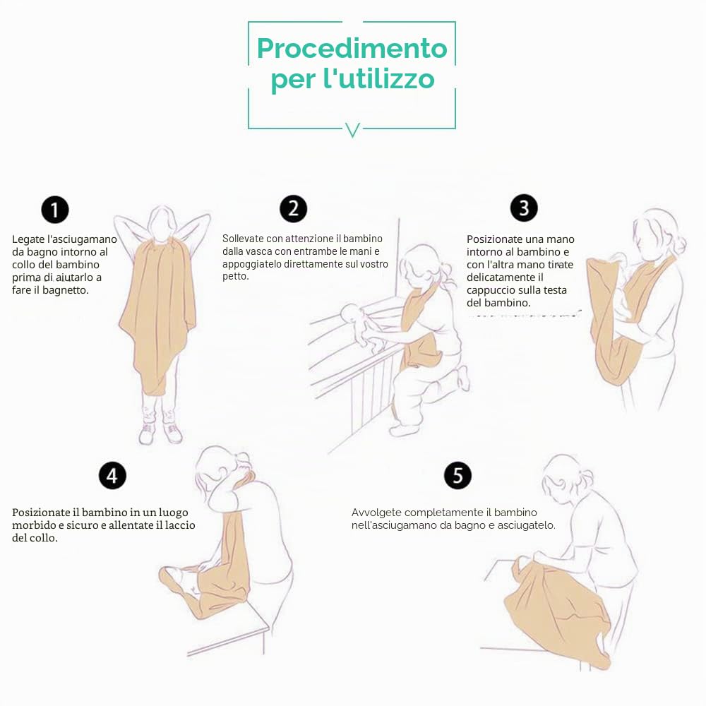 Asciugamano Morbido in Cotone per Neonati - Asciugamano da Bagno a Mani Libere e Grembiule - Regali Personalizzati per Neonati per Ragazzo e Ragazza (Cachi)