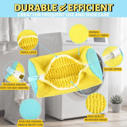 Shoe Washing Machine Bag, 4-Pack Reusable Laundry Shoe Bags for Washer & Dryer, 360° Deep Cleaning Mesh Bags with Self-Locking Zipper for All Shoes Types Including Sneakers (2 Blue & 2 Yellow) by JCWPVA - Image 3