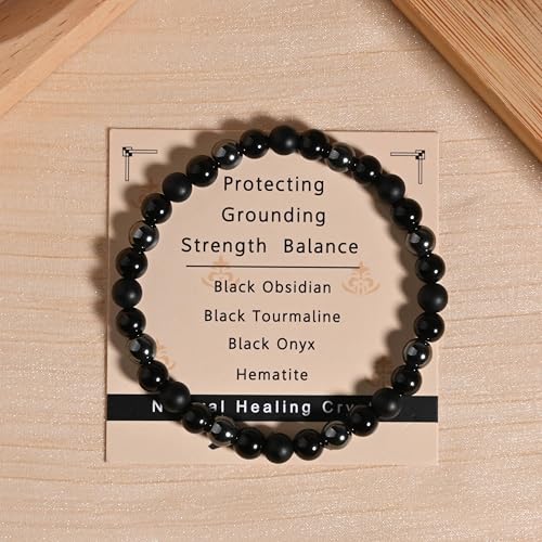 Black Onyx Tourmaline Bracelet Triple Protection Healing Crystal Bracelet Obsidian Hematite Bracelet For Men And Women3