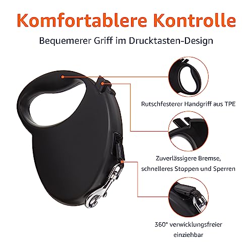 Amazon Basics Einziehbare Hundeleine, Länge 5 m, Größe M, Hunde bis 50 kg, Schwarz