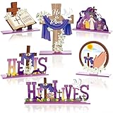 6 Packs Easter Table Decorations He is Risen Tabletop Decors Easter Wooden Cross Table Signs Religious Party Decors Christian Tiered Tray Centerpiece for Religious Jesus Theme Party Holiday Supplies