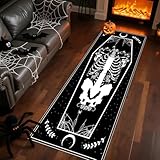 ZLXMN Human Body Bones Coffin Halloween Runner Rug,2x7ft, Modern Hallway Dark Aesthetic Black and White Rugs, Halloween Bathroom Decor Durable Washable Carpet for Bedroom