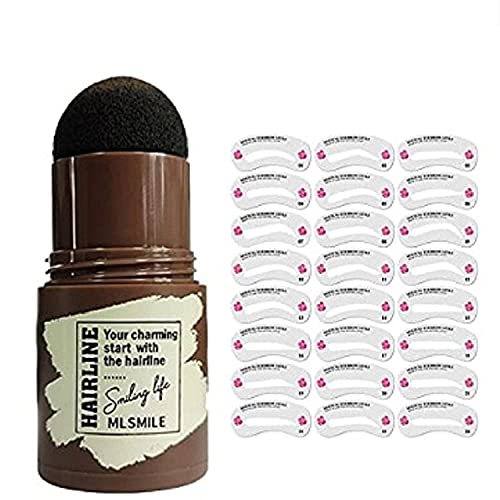 One Step Eyebrow Stamp Shaping Kit, Eyebrow Powder Stamp Waterproof, Brow Stamp Shaping Kit Eyebrow Definer,with 24 Reusable Eyebrow Stencils, Hairline Shadow Powder Stick for Women (BLACK-BROWN)