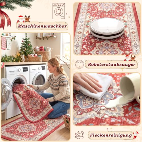 TUKDAK Vintage Weihnachtsteppich Wohnzimmer 120x180cm Waschbar Rutschfest – Ansicht 6