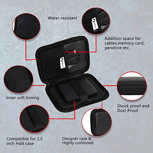 Image of WD HDD Hard Case /Cover /Pouch for 2.5 inch Portable Hard Drive (for Seagate, Toshiba, WD, Sony, Transcend, Lenovo, Adata) (Black Leather)