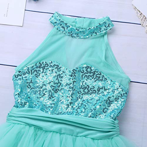 Agoky Macacão infantil feminino frente única sem mangas lantejoulas malha balé tutu vestido ginástic
