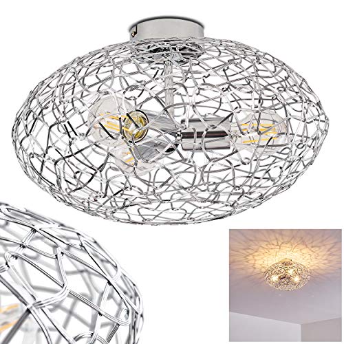 Deckenleuchte Ocourt, runde Deckenlampe aus Metall in Chrom, 3-flammig, 3 x...