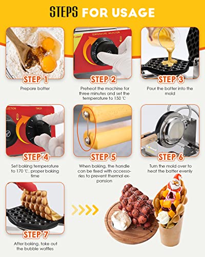 Hong Kong Eier Bubble Waffeleisen von Cgoldenwall丨180 ° Rotation Material Antihaft und Austauschbares Backform丨0-300℃ 1500W Elektrische Waffelmaschine 3-5Minuten Uniform Backen – Bild 7