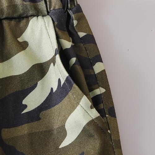 Image of Boys' 2 Piece Summer Outfit Cool Dinosaur & Camouflage Graphic Short Sleeve Tee & Shorts Set Size 4-12