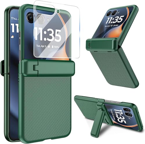 Image of Kapa Textured Grip with Stand Hinge Protection Back Cover for Moto Razr 60 /50 | with [Inbuilt Glass] Full Body Shockproof Hard Back Case (Green)