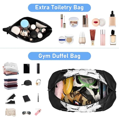 Cartoon Cute White Funny Cat Overnight Travel Duffel Bag Carry On Personal Item Bag with Adjustable Strap for Trip Multifunctional4