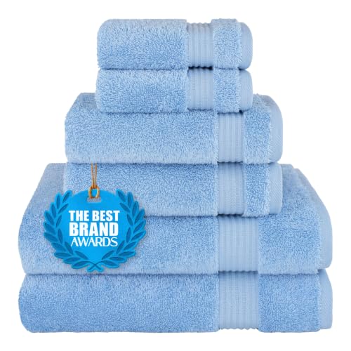 Cotton Paradise 6 Piece Towel Set 100% Cotton Soft Absorbent Turkish Towels for Bathroom, 2 Bath Towels 2 Hand Towels 2 Washcloths, Sky Blue Towel Set