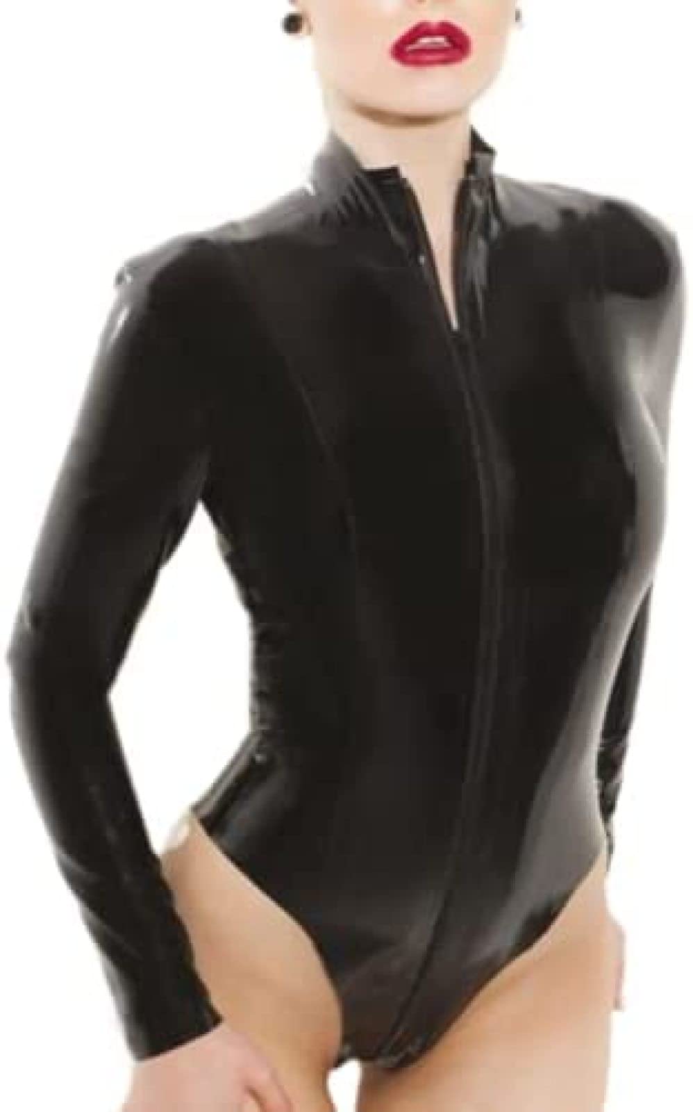 Bañador De Látex Catsuit Para Mujer Con Cremallera Frontal,Negro,xxl