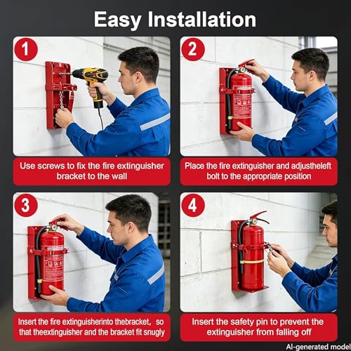 Image of Heavy Duty Fire Extinguisher Bracket,Fire Extinguisher Mount Bracket for 10lb Dry /5lb Co2 Extinguisher,Metal Wall Mount Fire Extinguishers Holder for Vehicle, Boat, Marine, Truck, Home, School (Red)