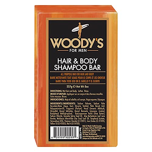 Woody's Men's 2-in-1 Hair & Body Shampoo Bar, Rich, Thick Lather Formula, Conditions, Nourishes, Moisturizes, For All Skin Types, 8 Oz.
