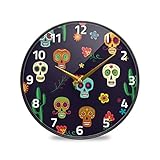 ALAZA Mexican Sugar Skulls Cactus Wall Clock Battery Operated Silent Non Ticking Clocks for Living...