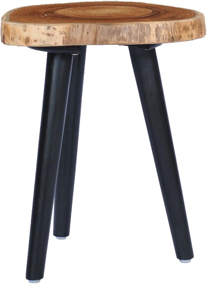 vidaXL Solid Teak and Mango Wood Round Coffee Table 15.7"x17.7", Handmade Rustic Design and Fine Sanded Luxurious Appearance - Natural + Black