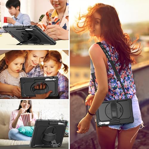 SEYMCY Case for Samsung Galaxy Tab S10 FE+ Plus 13.1 inch 2025, Full-body Shockproof with Screen Protector, 360° Rotating Hand Strap & Stand, Shoulder Strap for Samsung S10 FE+ Plus Tablet Case, Black - Image 2