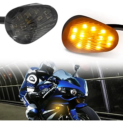Flush Mount Motorcycle Turn Signal Smoked LED Indicator Light Blinker Compatible with Yamaha YZF R1 2002-2008 R3 2015-2016 R6 2003-2016 R6S 2006-2009,12V Motorcycle Cover