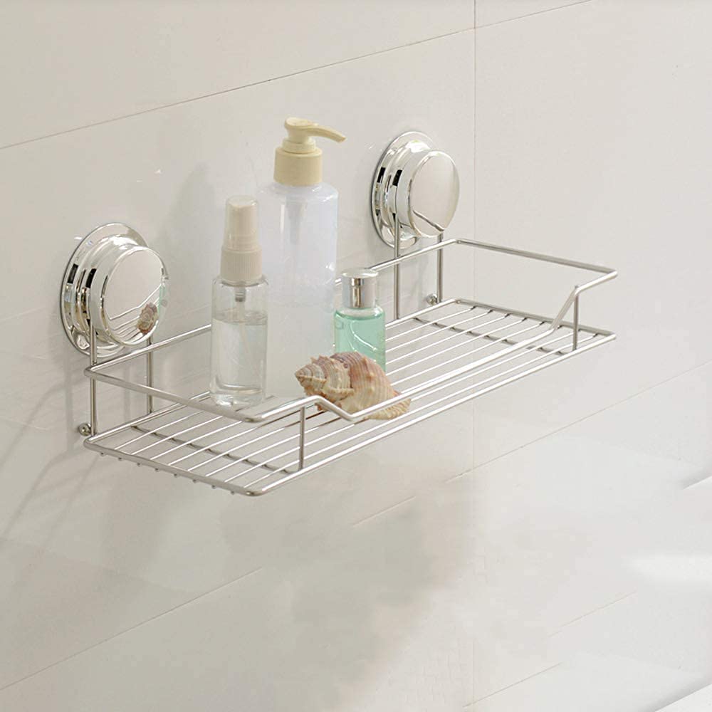 Cesta rectangular de acero inoxidable para ducha con ventosa de alambre, bandeja de baño, estante flotante de pared, 35 cm