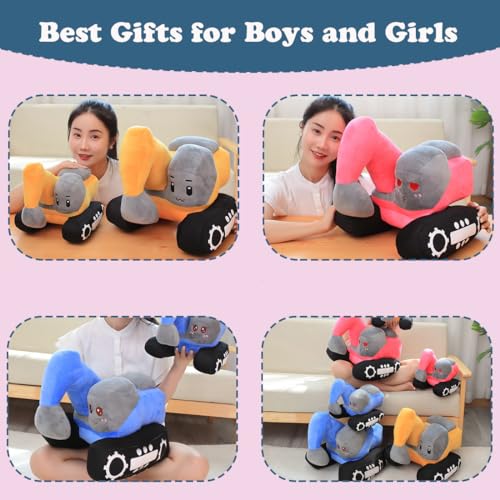 Image of ELAINREN Simulation Pink Excavator Plush Toy Cool Digger Stuffed Gifts for Girls Cartoon Construction Truck Plushie Car Gifts /26x23cm