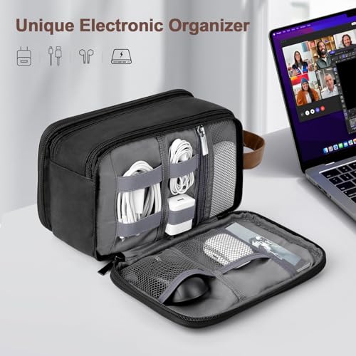 Wedama Toiletry Bag for Men, PU Leather Travel Toiletry Bag with Electronic Organizer Bag Hanging Travel Shaving Bag for Toiletries, Waterproof Dopp Kit for Business Trips Swim Camping, Black&Brown2