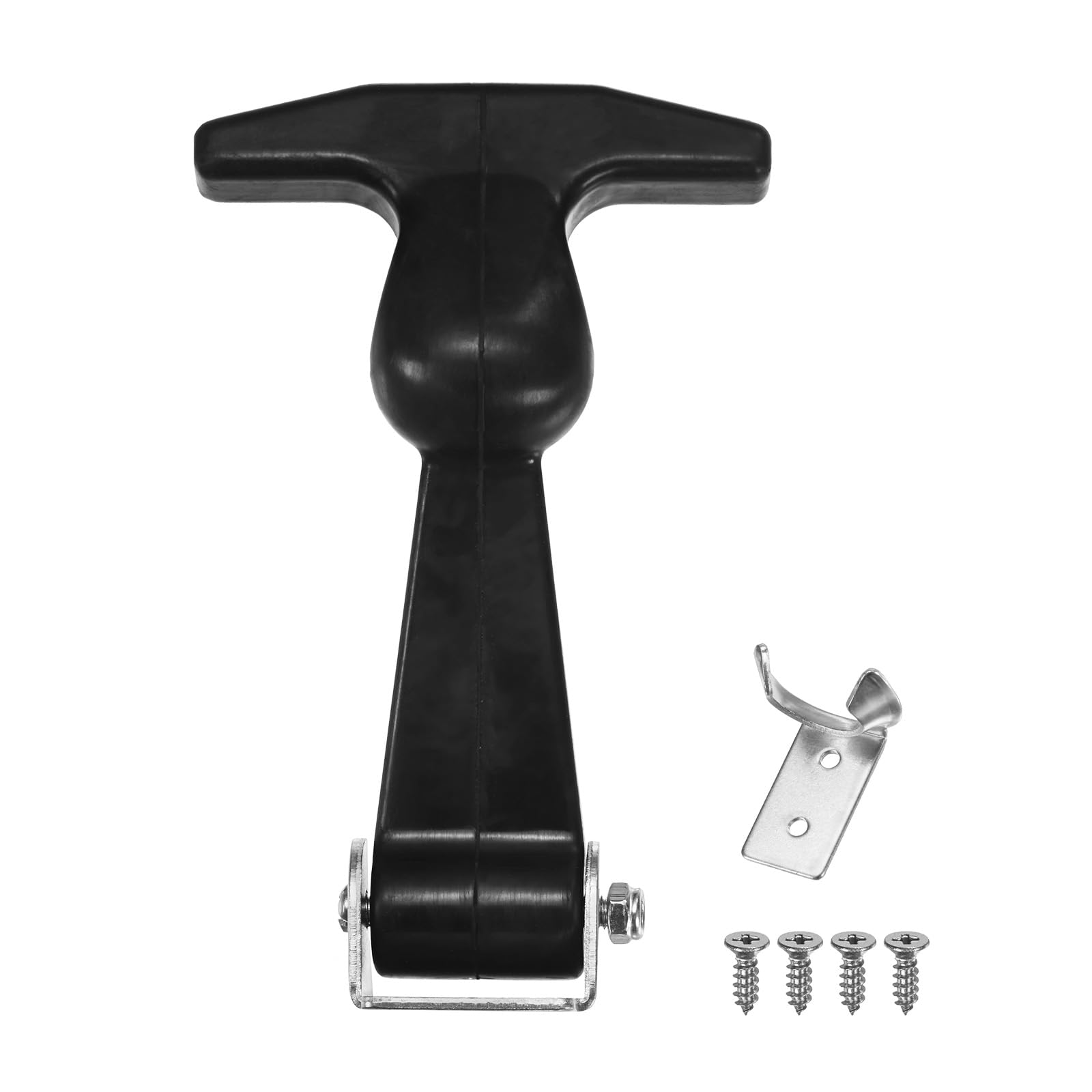 M METERXITY 1-Pack Elastic SPCC Rubber Hood Catch, 4.9" Flexible Draw Latches with Brackets Flexible T-Handle Hasp Rubber with Screws for Toolbox/RVs/Vehicle Engine/Hood [Silver Black]