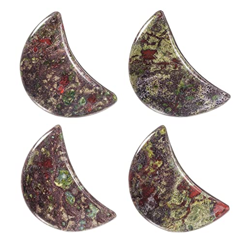 Nupuyai 4pcs Moon Shape Dragon Bloodstone Crystal Palm Pocket Worry Stone Set