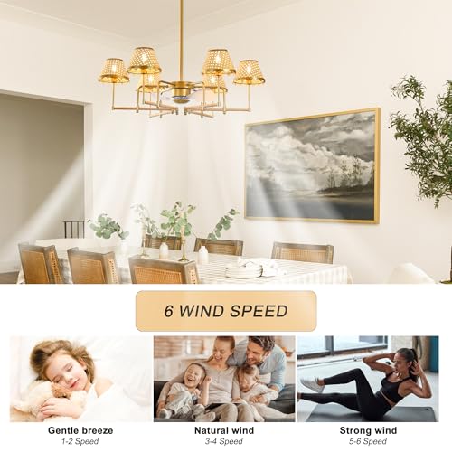 Image of Garwarm Ceiling Fan with Lights and Remote,Boho Rattan Chandelier Fandelier