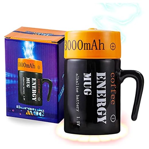Taza con Forma de Batería, Taza de Cerámica con Tapa, Taza con Forma Divertida 3D, Tazas Originales de Café y Desayuno, Regalo para Parejas Compañeros de Piso o de Trabajo, 350ML (Estilo A)
