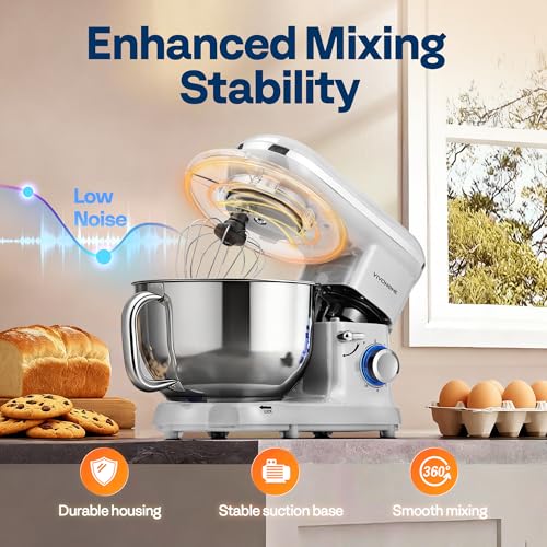 Image of VIVOHOME Stand Mixer, 6-Quart Tilt-Head Kitchen Mixer with Bowl, Silver | 10 Speeds, Splash Guard, Dough Hook, Beater, Whisk, Egg Separator, for Cake & Bread