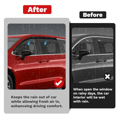 Image of Canvcle Pacifica Rain Guards - Window Visors for Chrysler Pacifica 2017-2025 2026, Outside-Mount Tape-On Side Window Wind Deflectors for Pacifica Accessories, Vent Visors Shades Rainproof Black 4PCS
