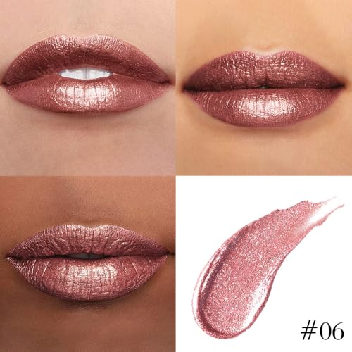 Image of evpct Dark Bronze Metallic Shimmer Lip Liner and Lipstick Combo Lip Gloss Stains Set Makeup for Women Long Lasting Waterproof 24, Iced Mocha Frosted Metallic Glitter Glossy iridescent Liquid Lipstick