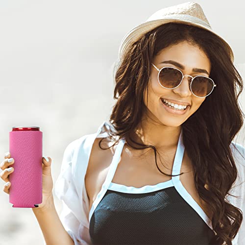 Image of Slim Can Cooler Sleeve 12 Pack - Blank Neoprene Insulated Can Coolers for 12 oz Skinny Beer & Soda Cans - Sublimation Ready Drink Sleeves for Heat Press, Custom Printing & Party Favors (Pink)