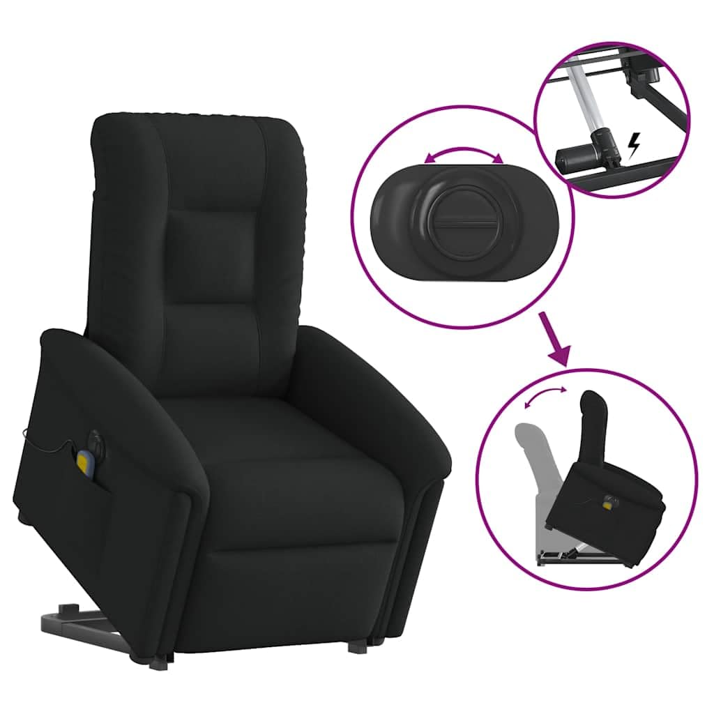 Genérico Sillón de Masaje eléctrico reclinable elevable Tela Negro,Sillas,Sillones-3303286