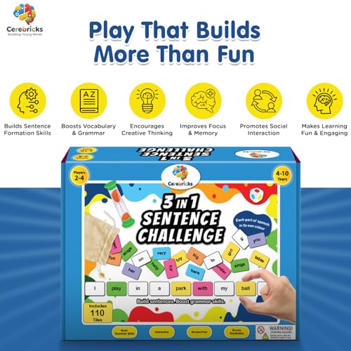 Image of 3in1 Sentence Challenge Educational Board Game - Fun Learning Toys & Games for Kids, Sentence Building, Creative Story Telling and Word Play, Gifts for Boys & Girls Ages 4, 5, 6, 7, 8, 9