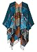 Urban CoCo Women's Printed Tassel Open front Poncho Cape Cardigan Wrap Shawl (Blue-series 4)