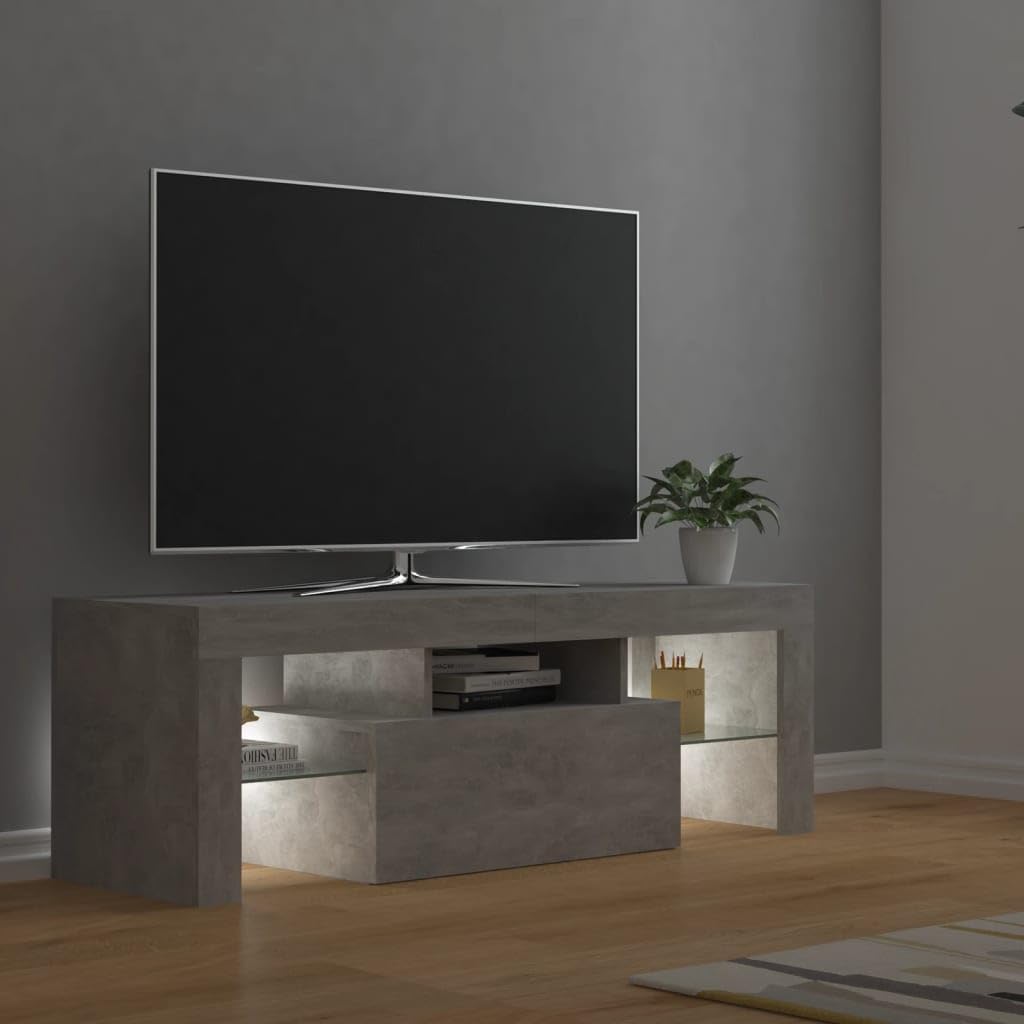 vidaXL Mueble para TV con Luces LED Soporte Armario Aparador Estante Salón Sala de Estar Decoración Entretenimiento Gris Hormigón 120x35x40 cm
